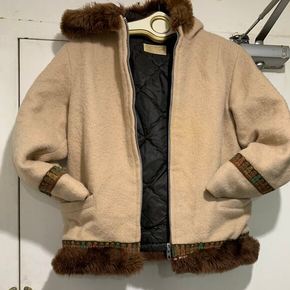 VINTAGE HUDSON'S BAY WOOL FAUX FUR TRIM HOODED JACKETS SIZE S - Picture 3 of 12